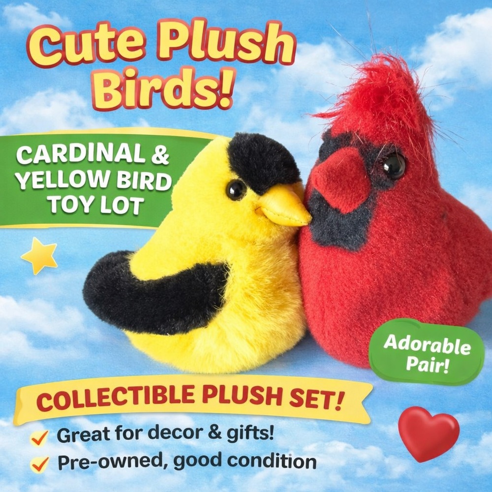 Pair of Plush Bird Toys - Yellow & Red Decorative Set